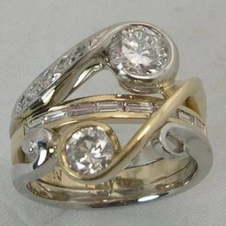 Vintage Silver and Gold Irregular Crystal Ring