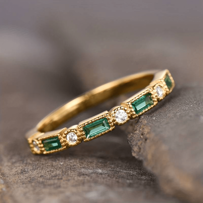 Alex - Green Inlaid Zirconia Gold Ring