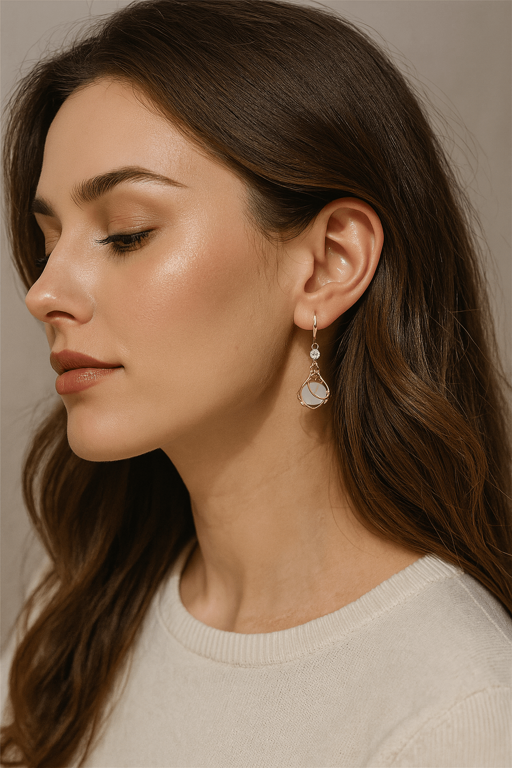 Vintage White Opal Dangling Golden Earrings