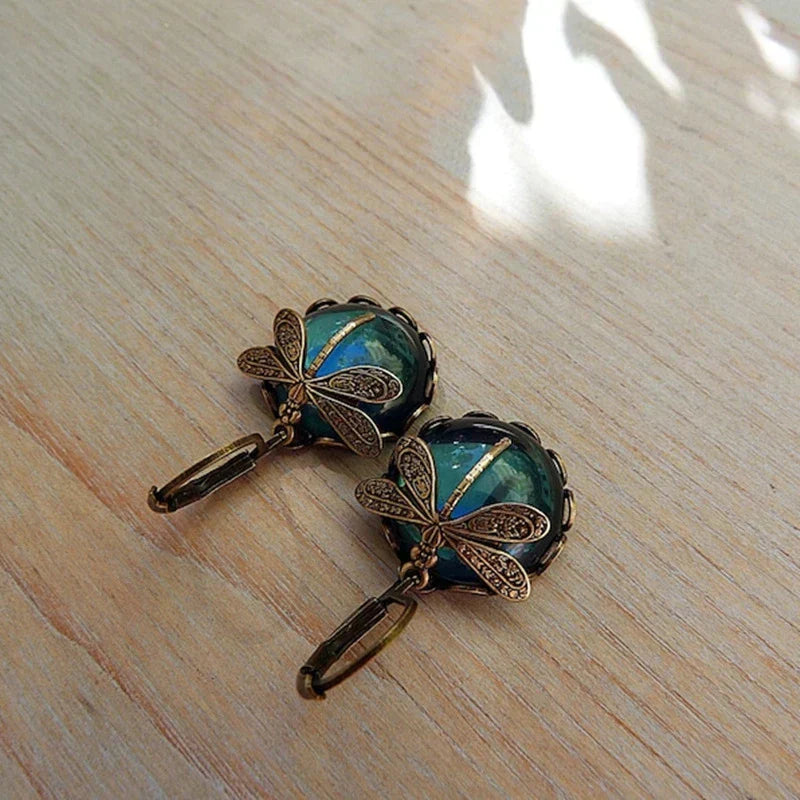 Artistic Gold Dragonfly Crystal Earrings