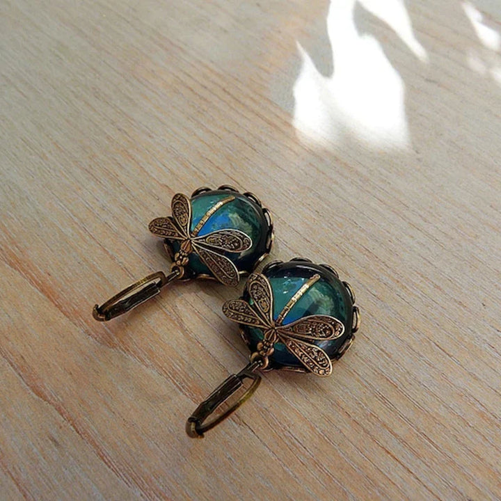 Artistic Gold Dragonfly Crystal Earrings
