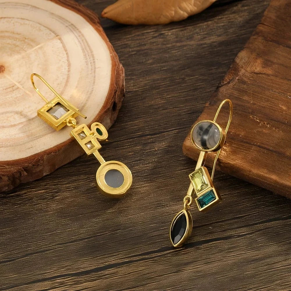 Vintage Stone-Inlaid Earrings