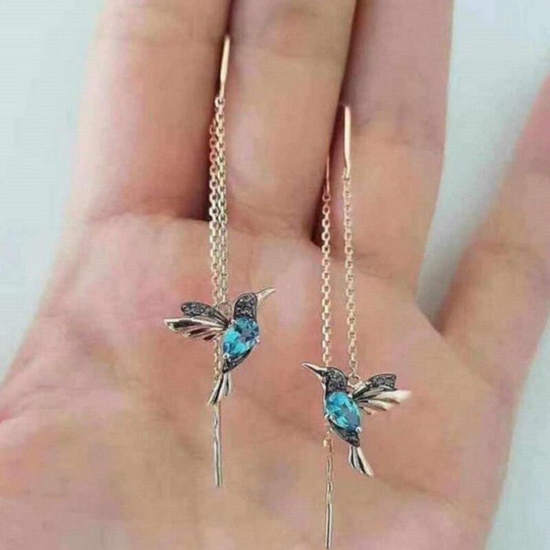 Zirconia Hummingbird Enamel Earrings