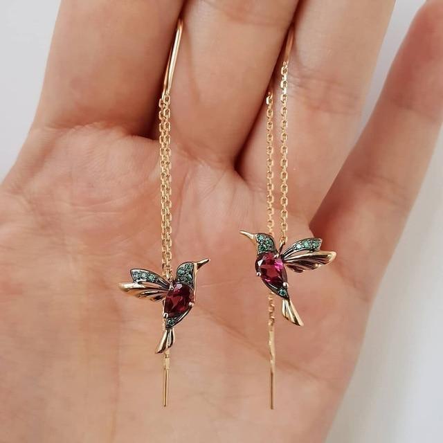 Zirconia Hummingbird Enamel Earrings